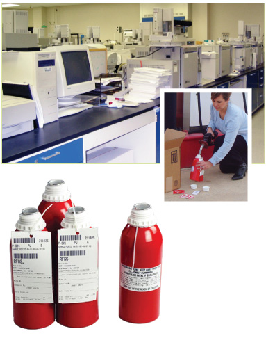 Image of laboratory, sampling methods, and sampling collection cans